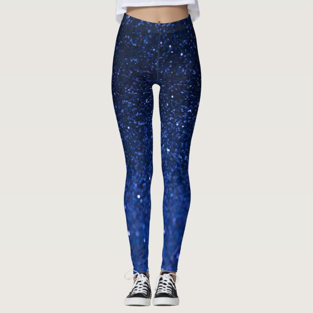 Blå Glitter-effekt Könsbenägenhet Leggings (Framsida)