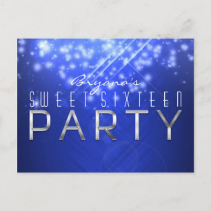 Blå Glitter Glam Klubb Vibe PARTY Postkort Inbjudan Vykort