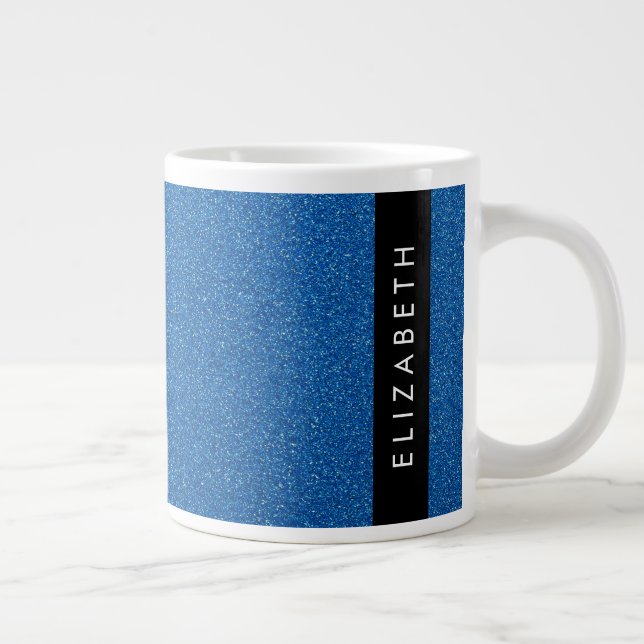Blå Glitter, Glitter, bakgrund, ditt namn Jumbo Mugg (Höger)