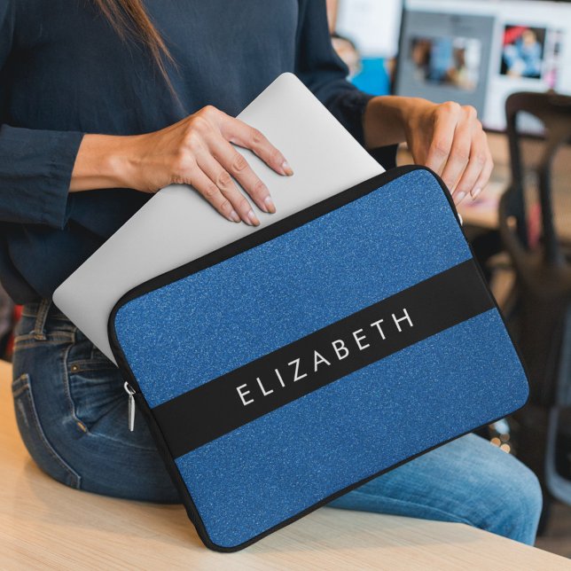 Blå Glitter, Glitter, bakgrund, ditt namn Laptop Fodral (Skapare uppladdad)