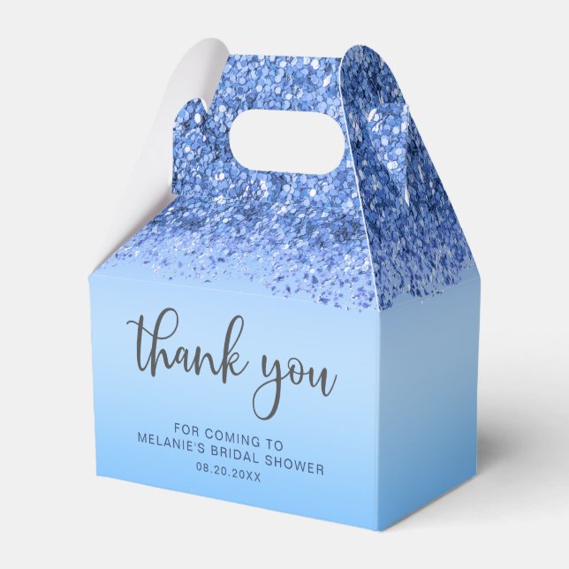 Blå Glitter Gnistrande Tack Presentlåda (Framsidan Sidan)