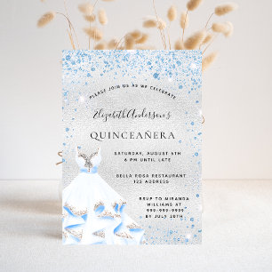 Blå glitter i Quinceanera silver är lyxkläder Inbjudningar