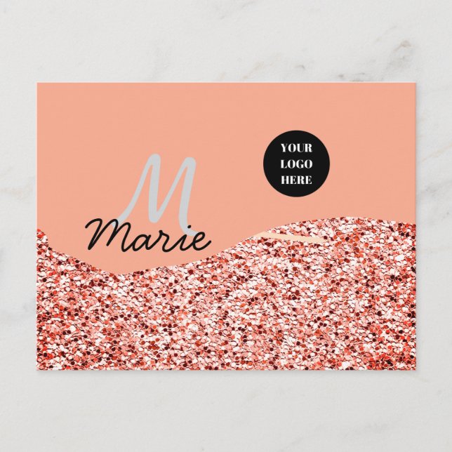 blå glitter lägg till logotyp text tack rabatt  vykort (Framsida)