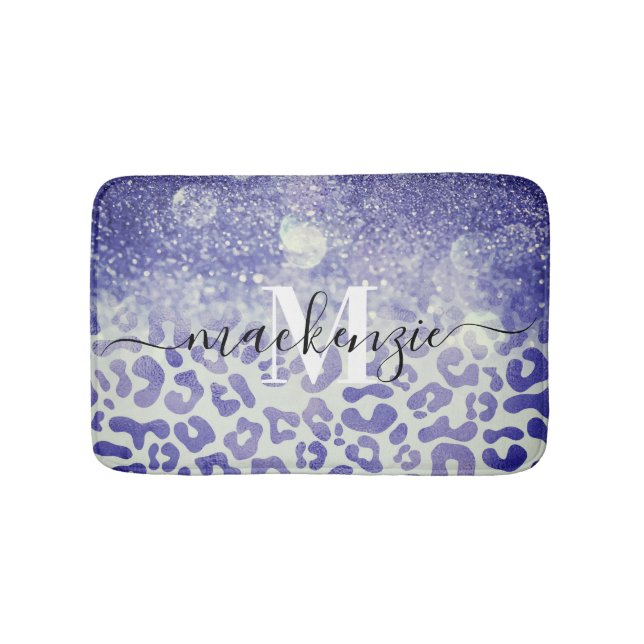 Blå Glitter Leopard Skriv ut Badrumsmatta (Framsidan)