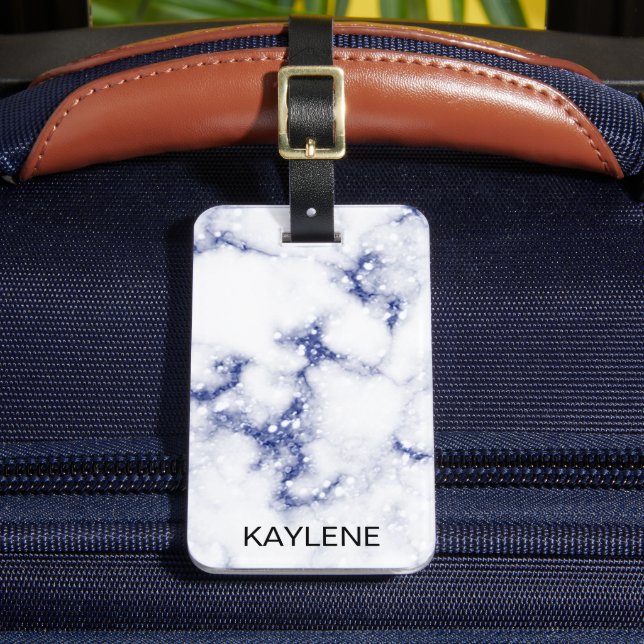 Blå Glitter marble Personlig Luggage Tag Bagagebricka (Framsida Insitu 2)