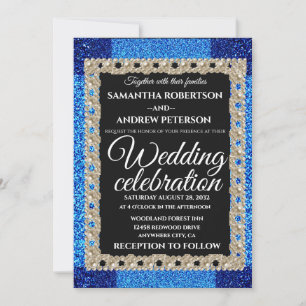  Blå Glitter-mousserande pärlor bröllop Inbjudningar