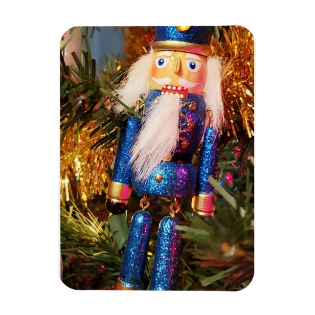 Blå Glitter Nutcracker-soldat, julmas ornament Magnet (Vertikal)