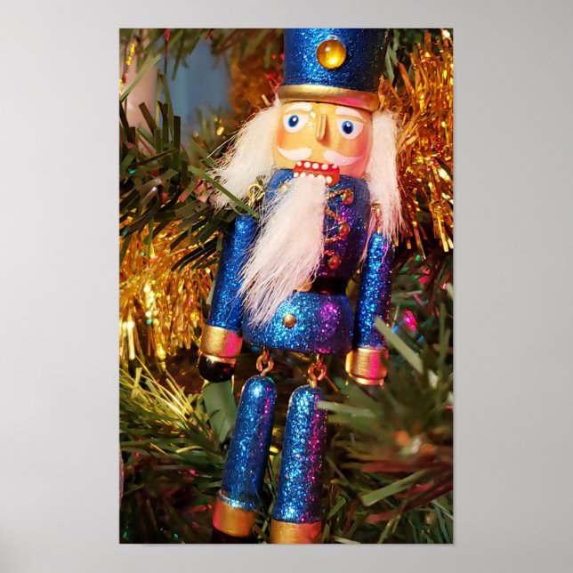Blå Glitter Nutcracker-soldat, julmas ornament Poster (Framsidan)