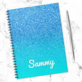 Blå Glitter och Aqua Ombre Personlig Anteckningsbok