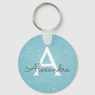 Blå Glitter och Gnistra Monogram Nyckelring