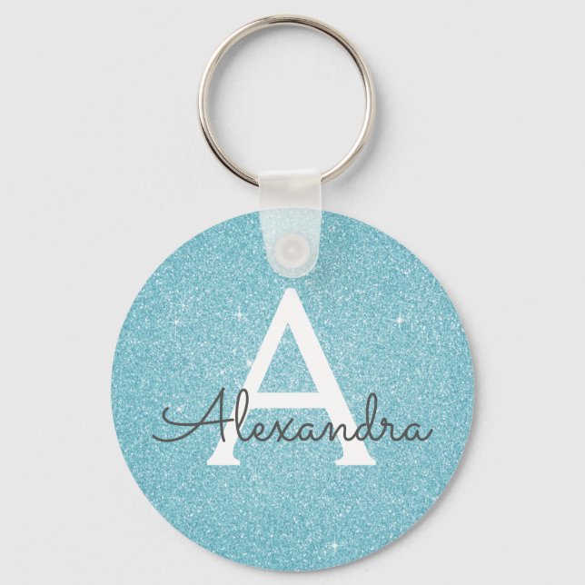 Blå Glitter och Gnistra Monogram Nyckelring (Framsida)