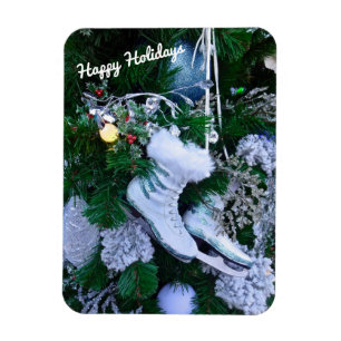 Blå Glitter och Päls Ice Skates på Julgran Magnet