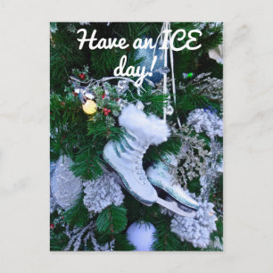 Blå Glitter och Päls Ice Skates på Julgran Vykort
