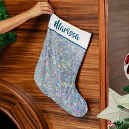 Blå Glitter Personlig Namn Julstrumpa