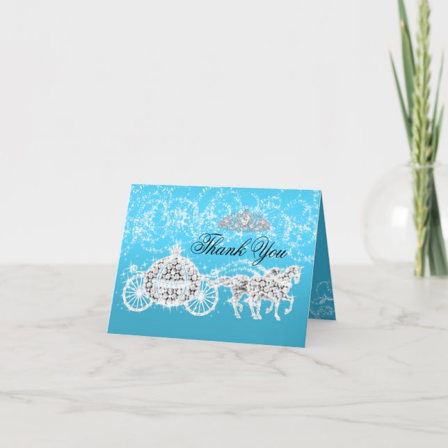 Blå Glitter Prinsess Tema Tackkort (Framsida)