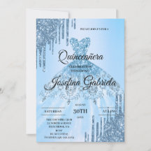 Blå glitter Quinceañera-inbjudan