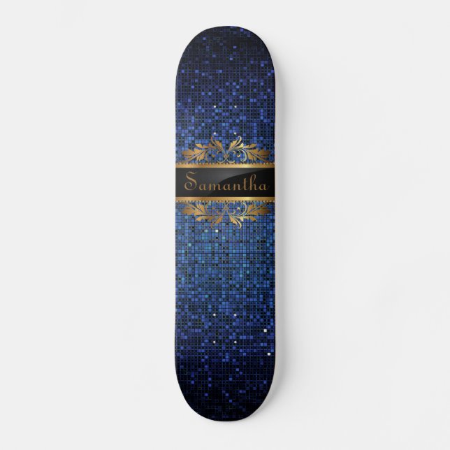 Blå Glitter Sequin Disco Glitz Comp Skateboard (Framsida)