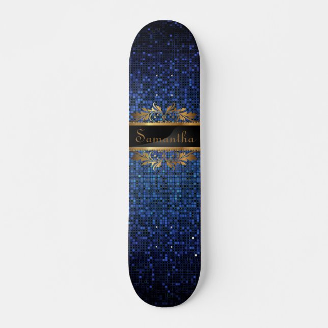 Blå Glitter-sequin Disco Old school Skateboard (Framsida)