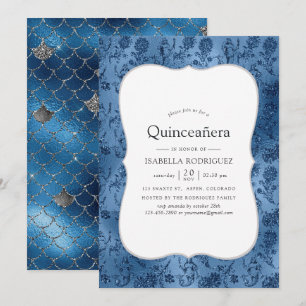 Blå Glitter Siren Mönster Quinceanera Inbjudningar