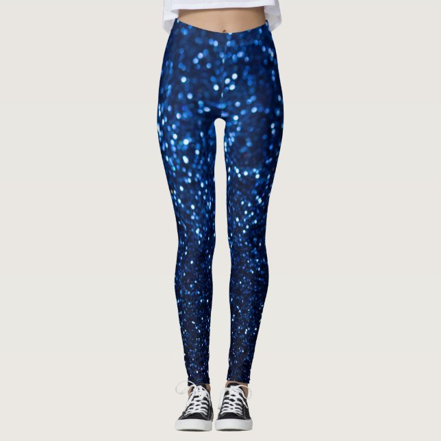 Blå Glitter Struktur Festive Gnistra Leggings (Framsida)