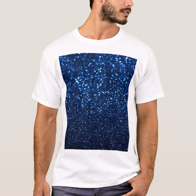 Blå Glitter Struktur Festive Gnistra T Shirt (Framsida)