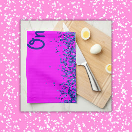 Blå Glitter & text på Rosa - Endast färgade bilder Kökshandduk