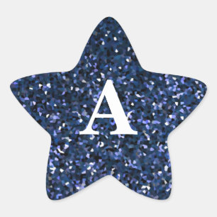 Blå Glitter Vit Monogram Initial Anpassat Namn Stjärnformat Klistermärke