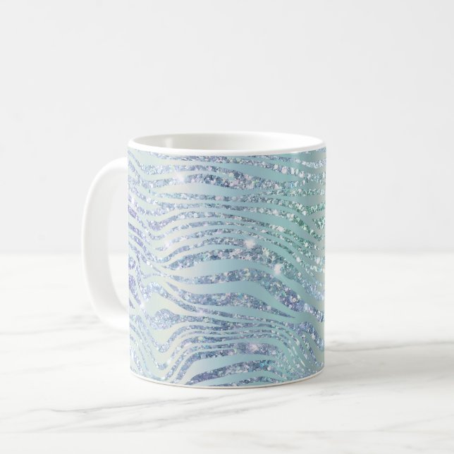 Blå Glitter Zebrarandig Kaffemugg (Framsida vänster)