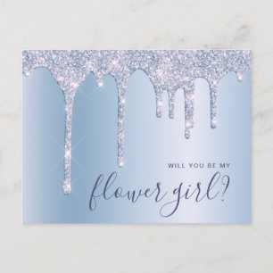 Blå glitterdroppar - blir du min blomsterflicka inbjudan vykort