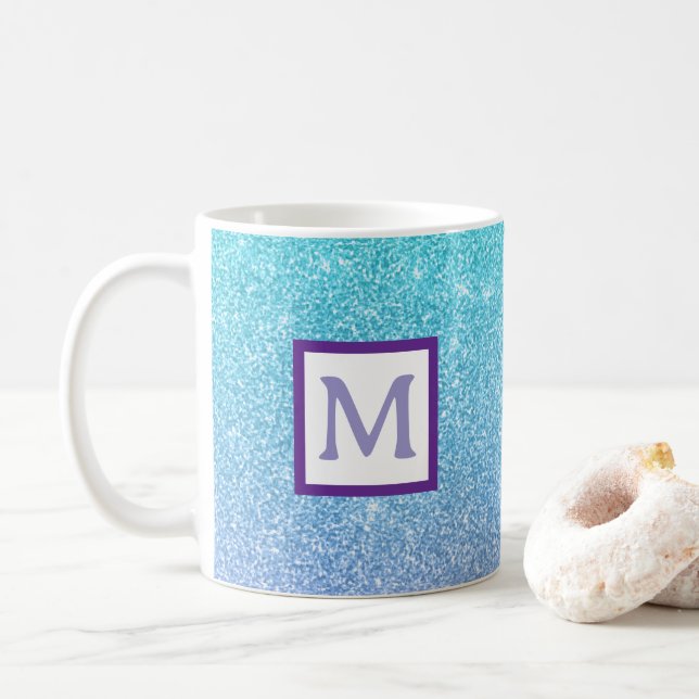 blå glittergnistrande mugg personlig initial (Med munk)