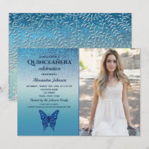 Blå Glittrande Fjäril Quinceañera