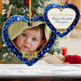 Blå Glittrande Hjärtan Foto Ram Ornament