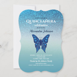 Blå Glittrande Quinceañera Fjäril Inbjudningar