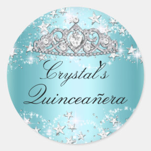Blå Glittrande Tiara & Stjärnor Quinceanera-dekal Runt Klistermärke