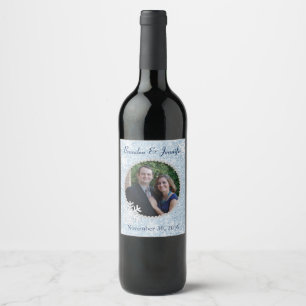 Blå Glittrande VinterHjälte Etikett för Vin