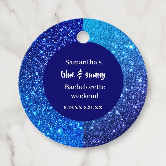 Blå Glittrig Sällskapsfest för Ogifta Kvinnor Gåvor Etiketter (Framsida)