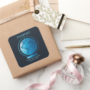 Blå Glob Pass Travel Baby Shower Fyrkantigt Klistermärke