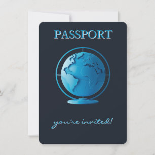 Blå Glob Pass Travel Baby Shower Inbjudningar