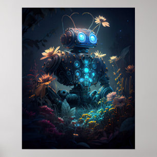 Blå glöd och blommor poster