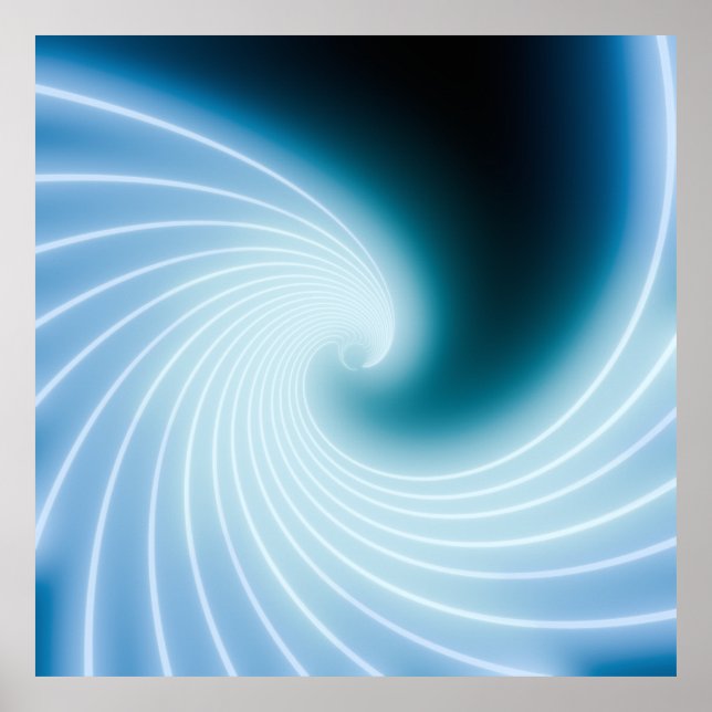 Blå glödande neon linjekonst våg poster (Framsidan)