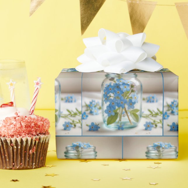Blå glöm-jag-inte Blommor i Burk Presentpapper (Födelsedagsfest)