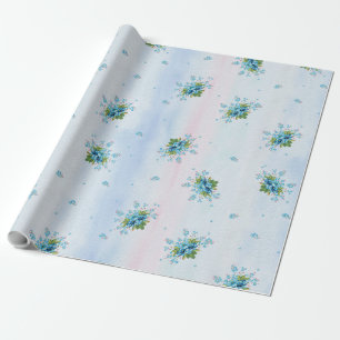 Blå glöm-jag-inte på en mjuk rosa-blå presentpapper