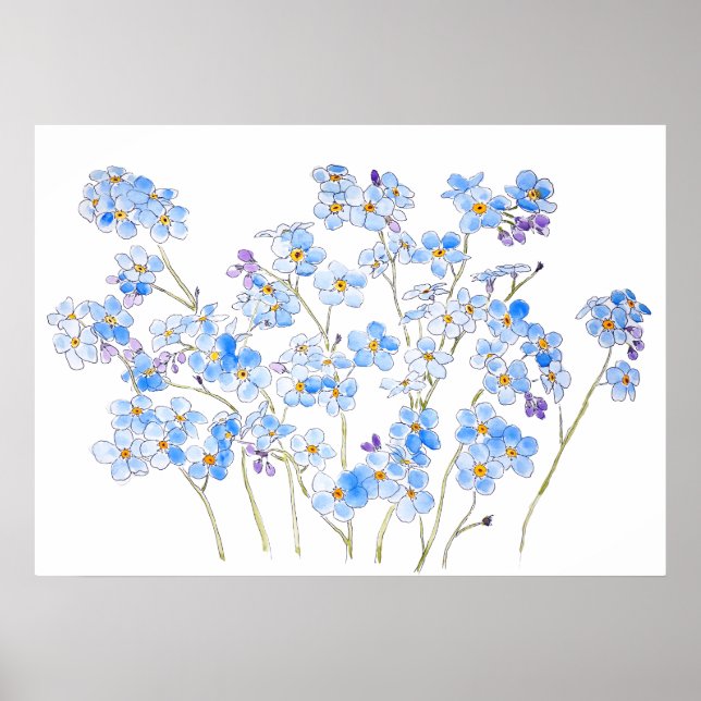 blå glöm mig inte bläck och vattenfärg 2023 poster (Framsidan)