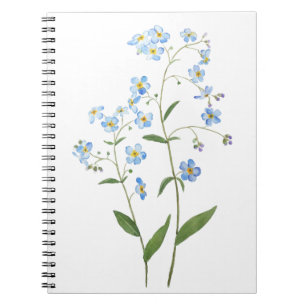 Blå glöm mig inte blommor 2021 vattenfärg anteckningsbok