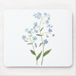 Blå glöm mig inte blommor 2021 vattenfärg musmatta
