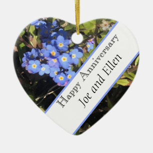 Blå glömd-jag-inte blommor Bröllop årsdag Julgransprydnad Keramik