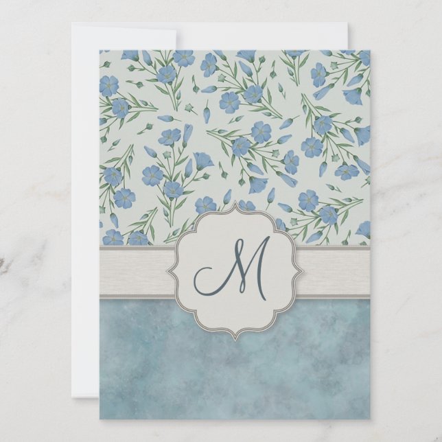 Blå glömska-me-not-Blommigt och marmor med Monogra Inbjudningar (Framsida)