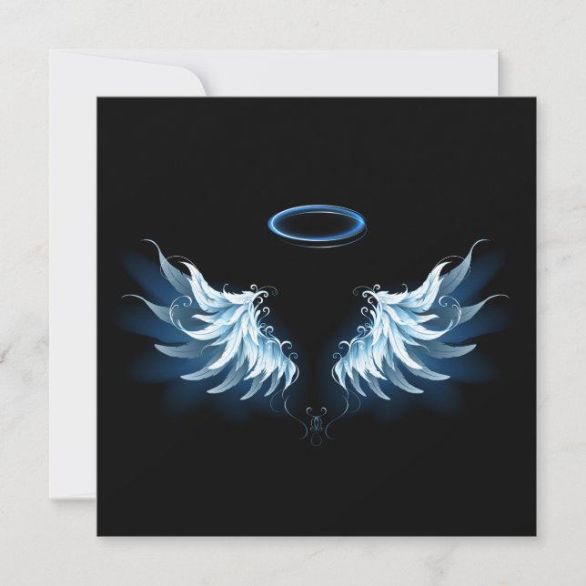 Blå glowing Angel Vingar på svart bakgrund (Framsida)