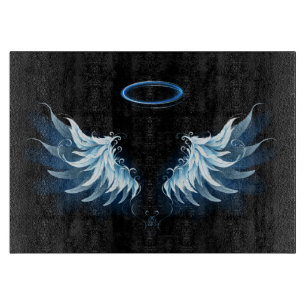Blå glowing Angel Vingar på svart bakgrund