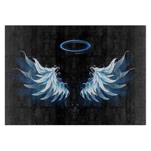 Blå glowing Angel Vingar på svart bakgrund (Framsidan)